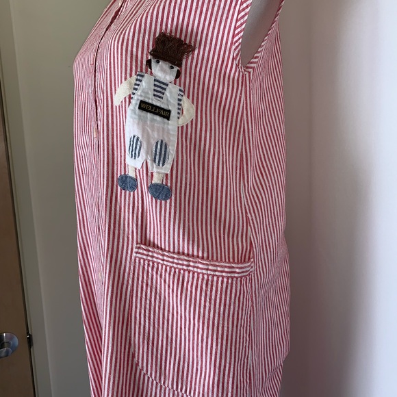 Vintage Cotton Seersucker Dress Apron Big Pockets - Picture 5 of 7